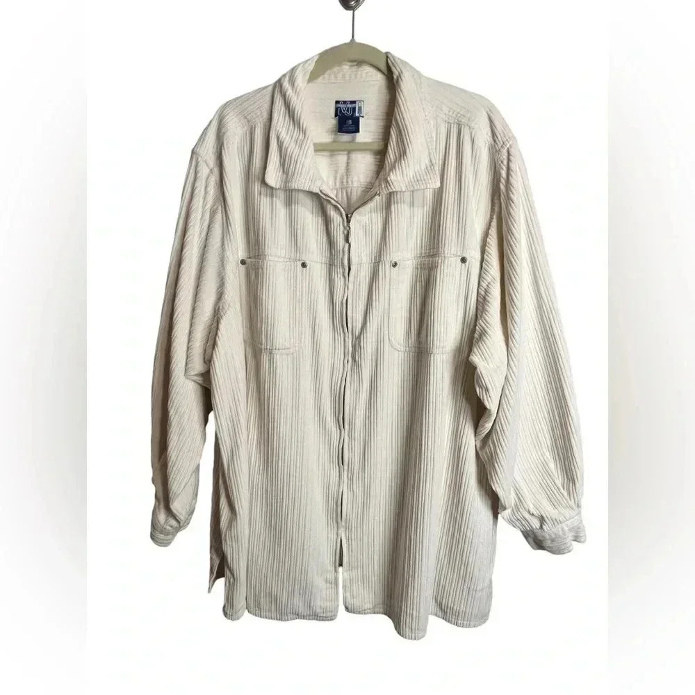 Venezia Wide Corduroy Like Zip Front Shacket Fall Cozy Vintage Utility - Picture 2 of 10